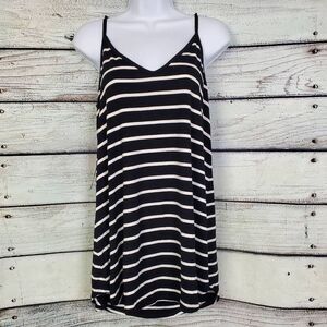 Zenana Black White Striped Spaghetti Strap Cami Dress Women’s Medium Rayon Spand